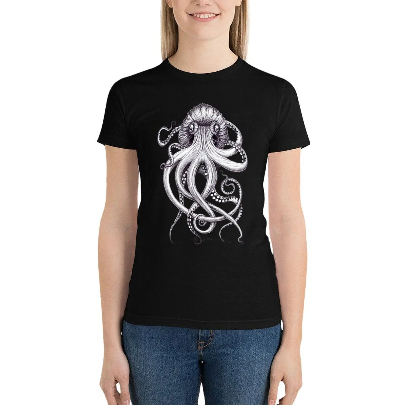 Kraken T-Shirt Blouse kawaii clothes funny aesthetic clothes black t shirts for Women