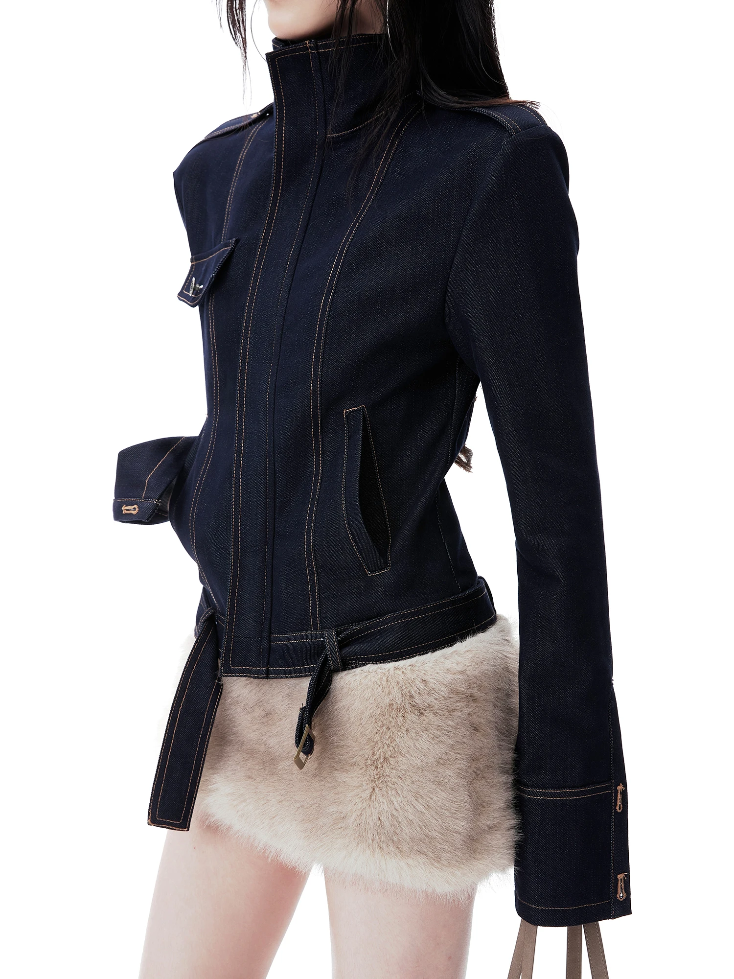 

Retro Sle ort oulder Denim Jaet Women's Faionable Stand Collar ort Jean Vest Zipper Closure Cotton Polyester Blend