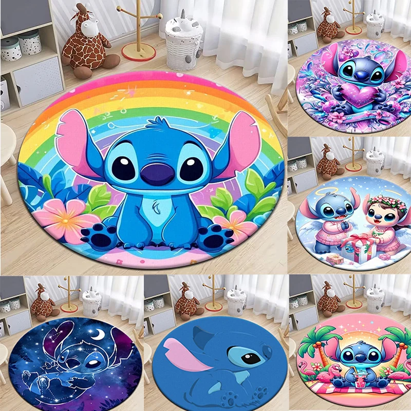 MINISO DISNEY Stitch Cartoon Carpet HD Printed Round Mat for Living Room Retro Area Large Pet Soft Circle Kitchen Corridor Rugs