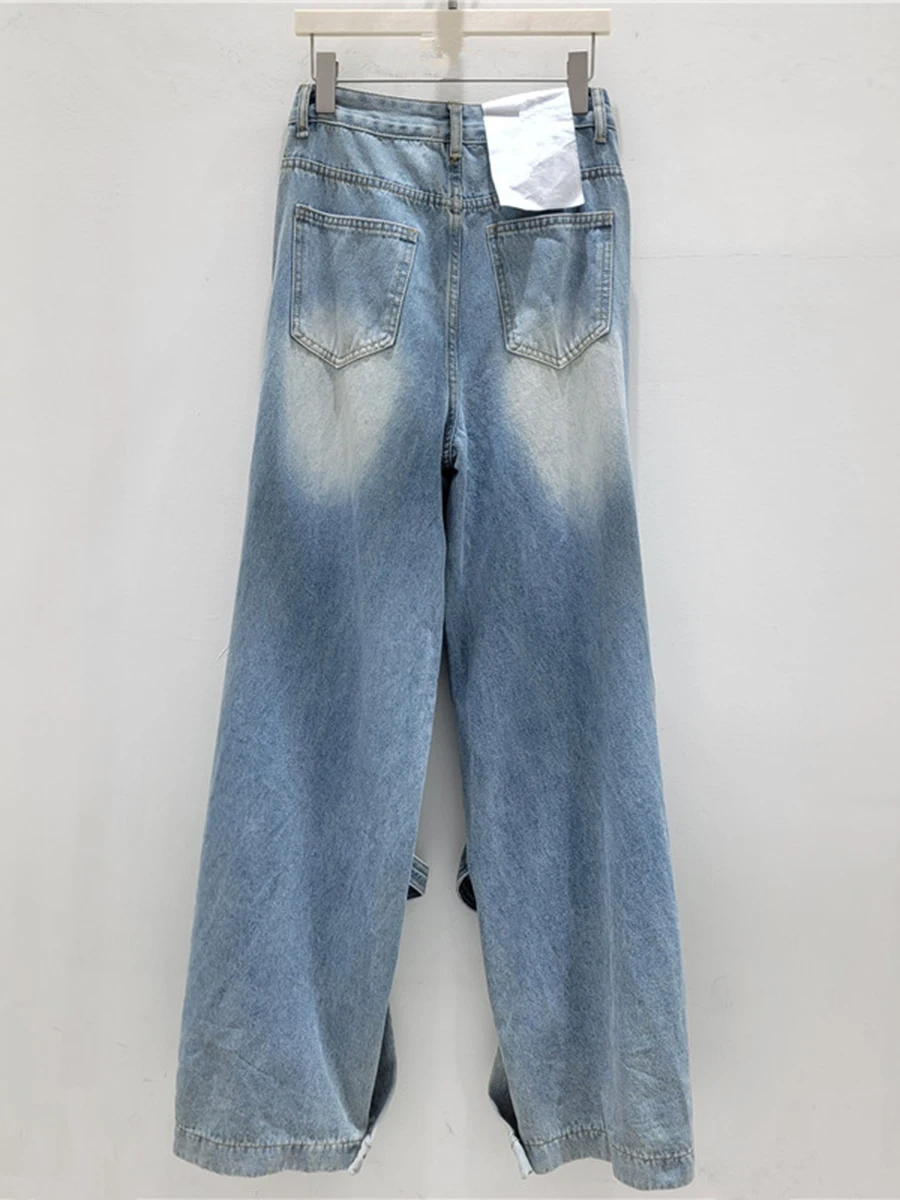 GALCAUR Solid Spliced Zipper Loose Wide Leg Jeans for Women High Waist Patchwork Buttons Casual Pants Female Fashion New Style