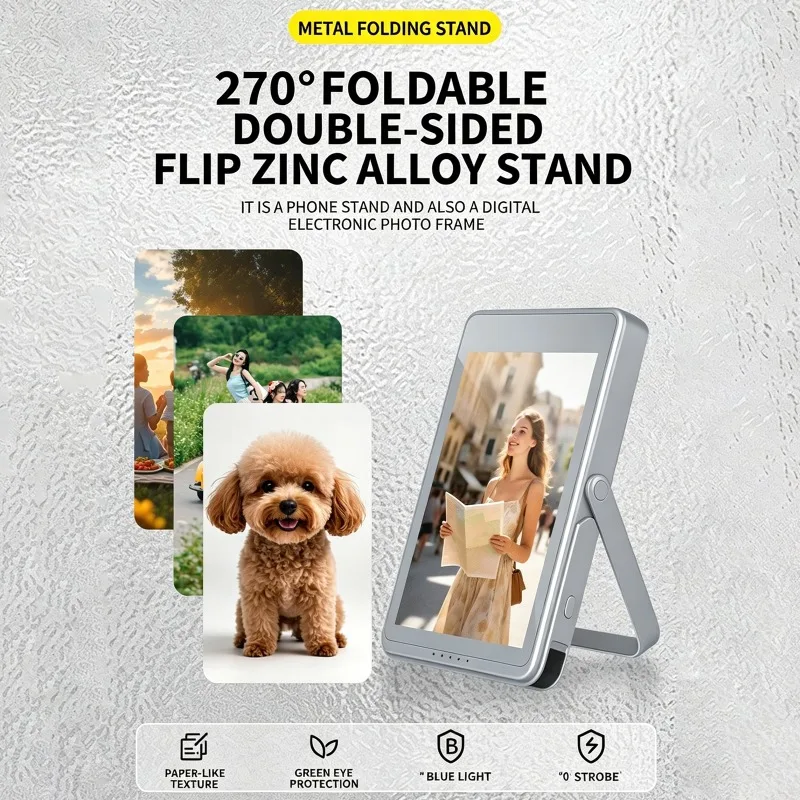 Slim and Portable Magnetic Power Bank with 3.87-inch AI Ink Screen Digital Display Folding Stand Wireless & Wired Charging