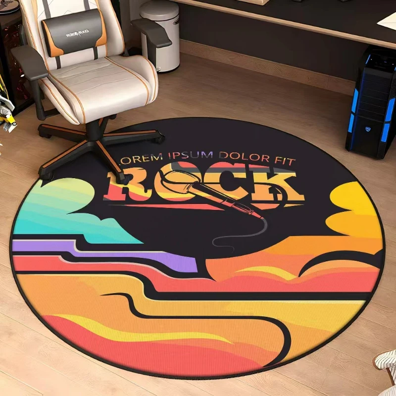 Rock Music Disc Carpet for Bedroom Home Decoration Round Non-slip Rugs Gaming Room Computer Swivel Chair Floor Carpets Rug