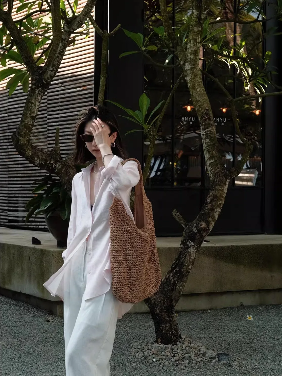 

CodeNam Women's Loose Cotton Linen Long Sve irt Pink Sun Protection Outerwear Collar Button Detail Regular Fit