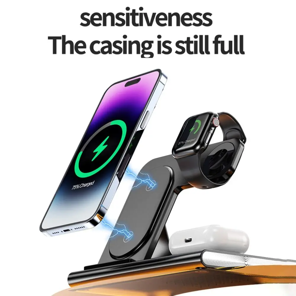 جديد 3 في 1 شاحن لاسلكي مغناطيسي 30 واط حامل شحن محطة شحن سريعة قابلة للطي للهاتف/الساعة/سماعات الأذن #6