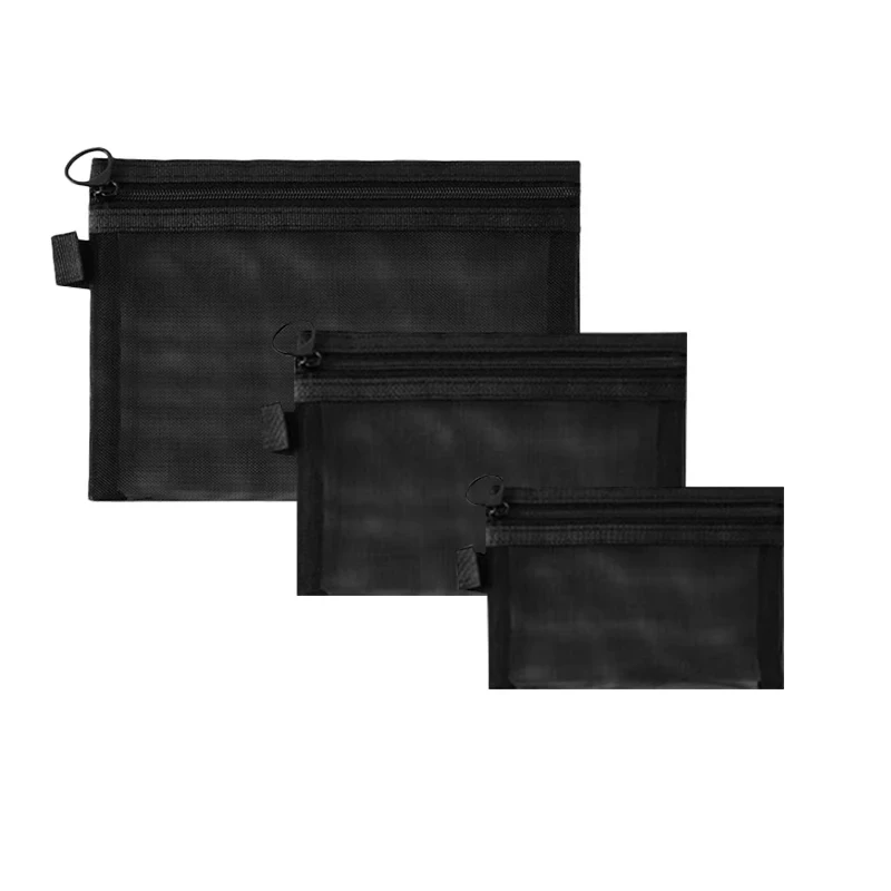1PC Mesh Clear Cosmetic Bag 3 Sizes Black Breathable Travel Toiletry Organizer Lipstick Storage Pouch for Women