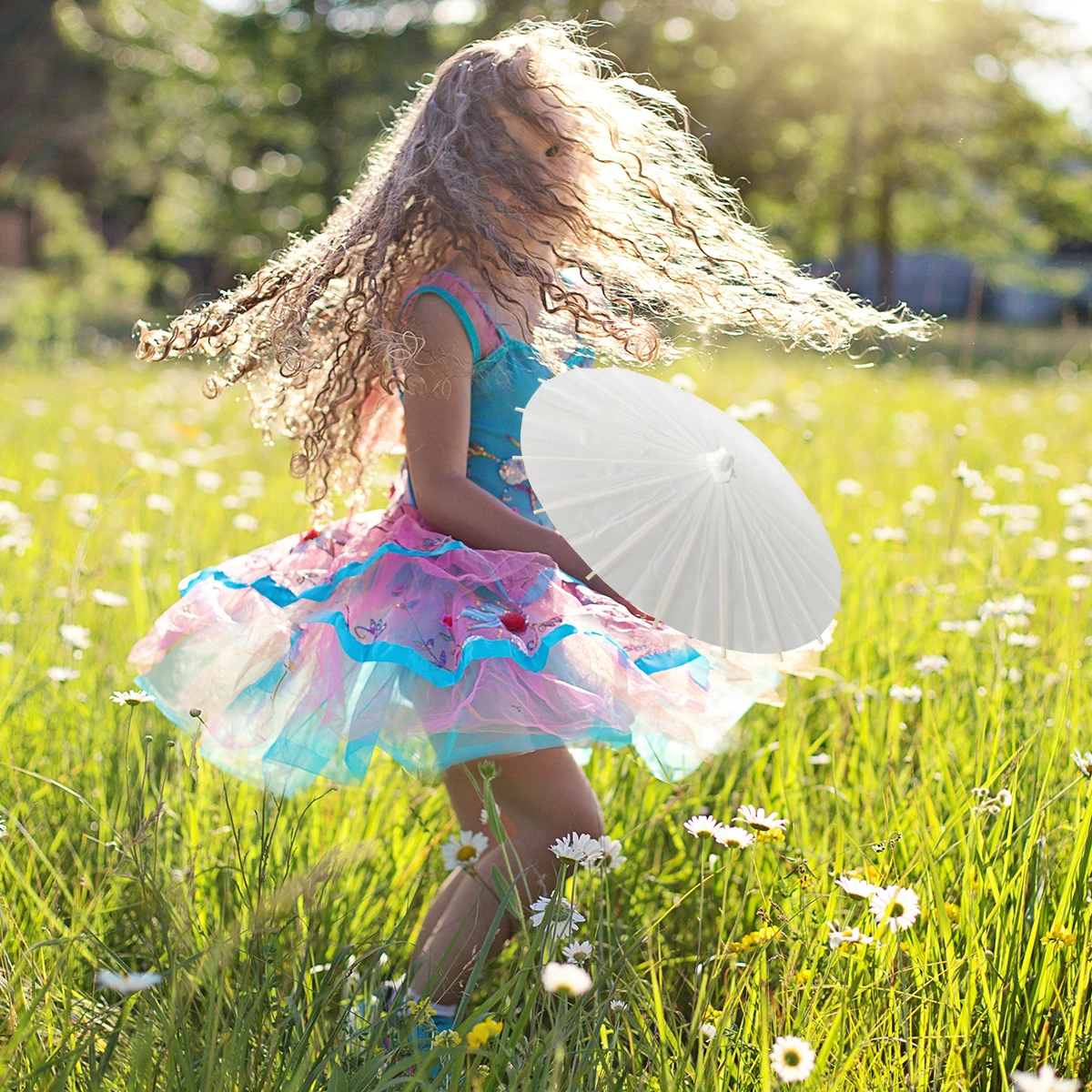 

Children Dance Umbrella Sweet and Delicate Wedding Parasol Paper Manual Celebrations Wooden Craft