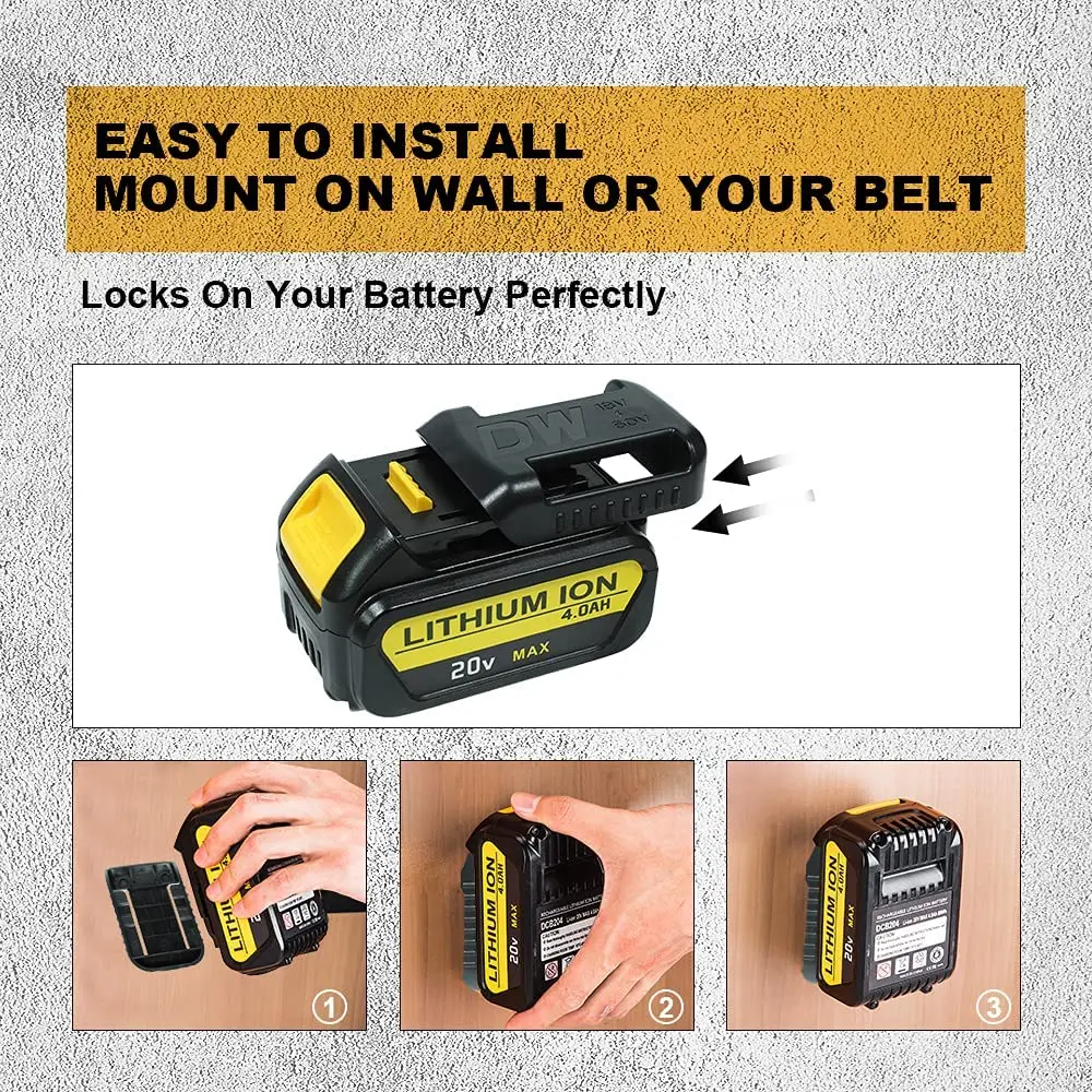 Para dewalt 18v 20v 60v suporte da bateria de armazenamento de parede montagens stander montar display cabide doca bateria fivela cinto 5/10 pçs preto