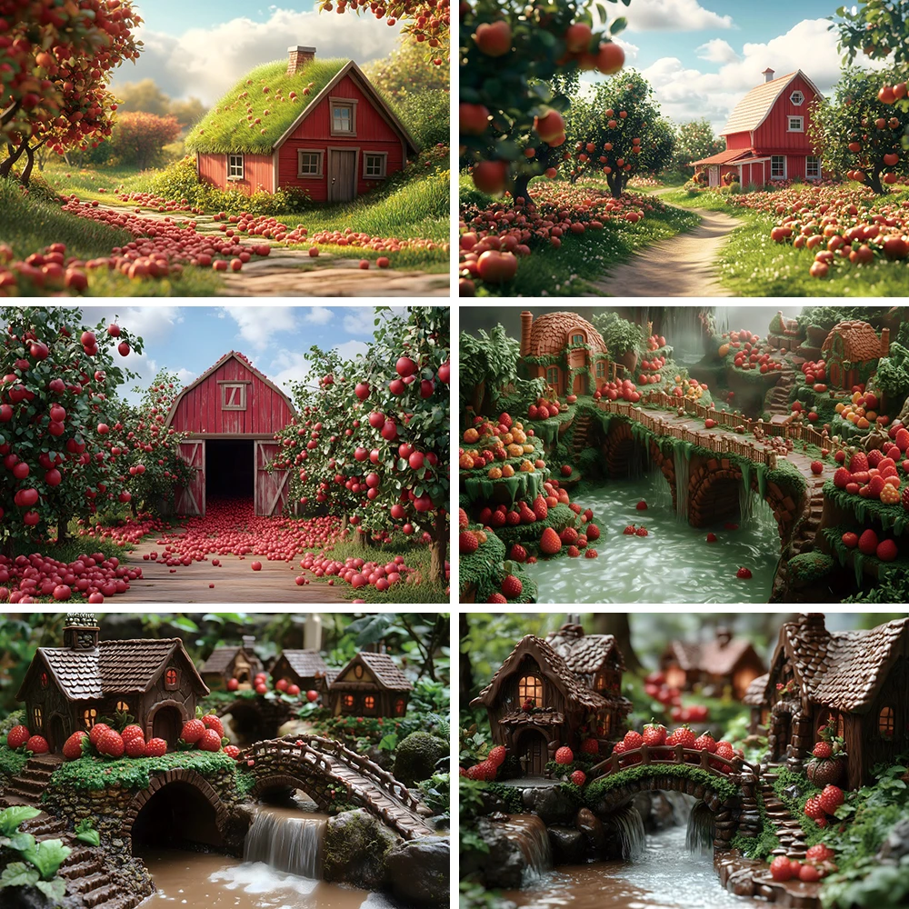 Fruit Strawberry Rustic Field Style Photography Background Wildflower Meadow Farm Cabin Spring Party Backdrop Photo Studio Props