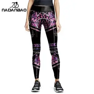 NADANBAO-mallas con estampado de plantas naturales para mujer, pantalones góticos de cintura alta para entrenamiento, Yoga, correr, deportes al aire libre