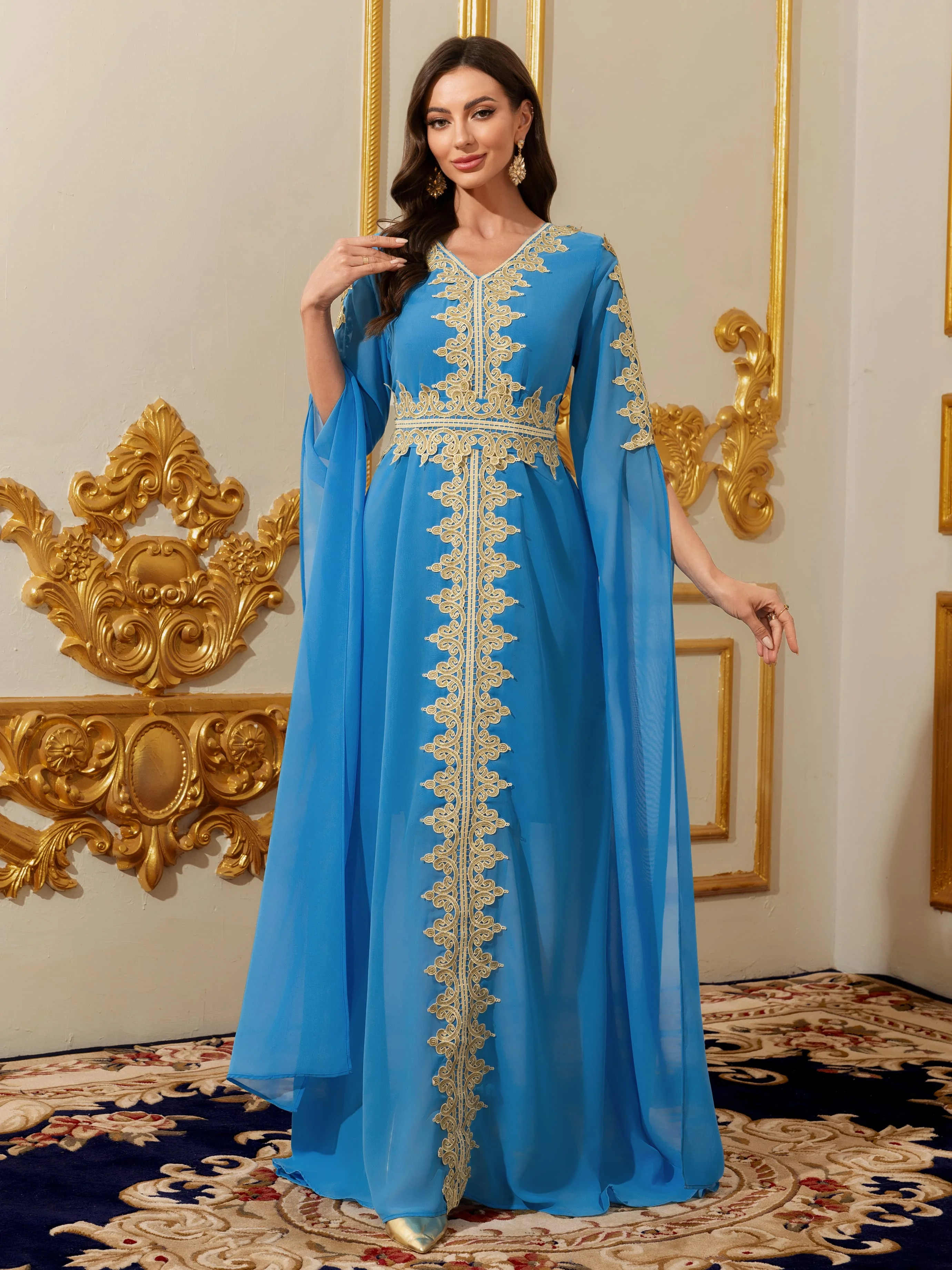 Women Muslim Abaya Kaftan Dress Lace Ethnic Moroccan Dress Eid Prayer Clothes Arabian Maxi Robe