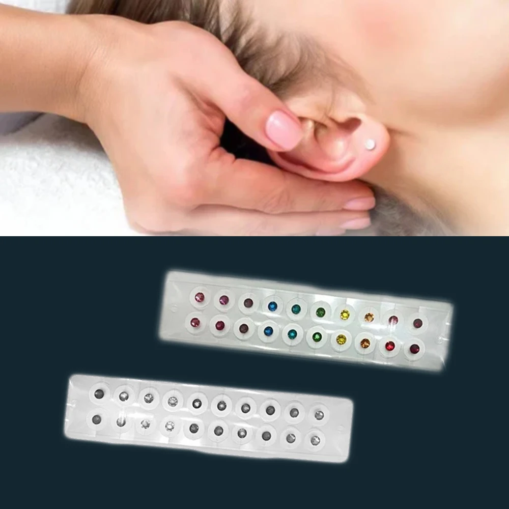 

20 шт./аркуш, одноразовые акупунктурные патчи для ушей, бусины, аурикулярные наклейки для ушей, массажные пластыри для точек акупунктурных точек