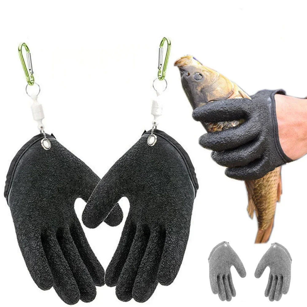 Fishing Gloves Anti-Slip Protect Hand from Puncture Scrapes  Fisherman Professional Catch Fish Latex Hunting Gloves Left Right