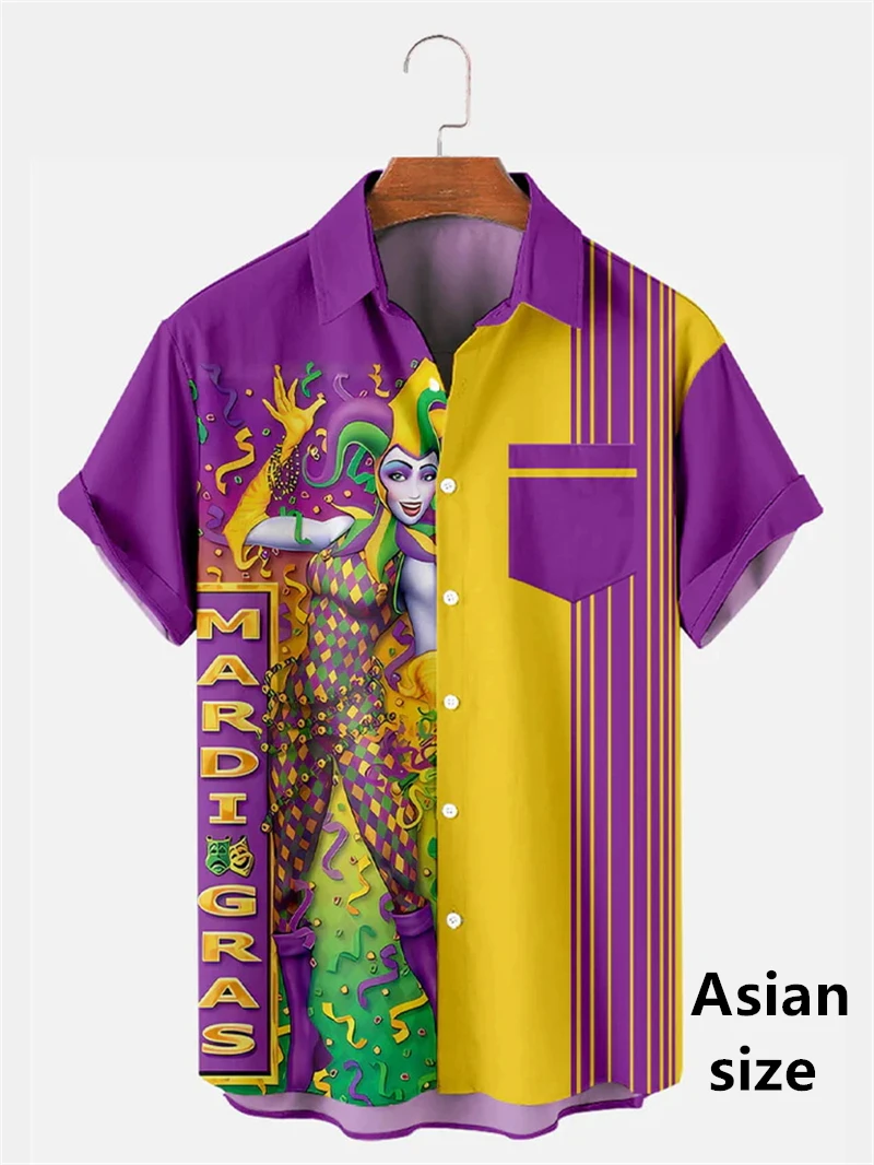 

Mardi Gras Men's Hawaiian Shirt 3D Print Mask Graphic Short Sleeves New Casual Outdoor Vacation Streetwear Spring Button Shirts