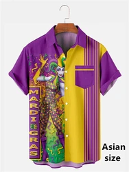 Mardi Gras Men's Hawaiian Shirt 3D Print Mask Graphic Short Sleeves New Casual Outdoor Vacation Streetwear Spring Button Shirts