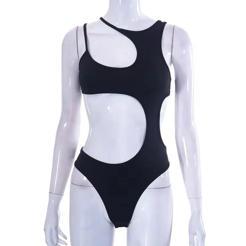 #%Sexy Bikini Without Pad Solid One-Piece Swimsuit Push Up Swimwear Women Monokini Adjustable Shoulder Swimsuit Bodysuit Bathing