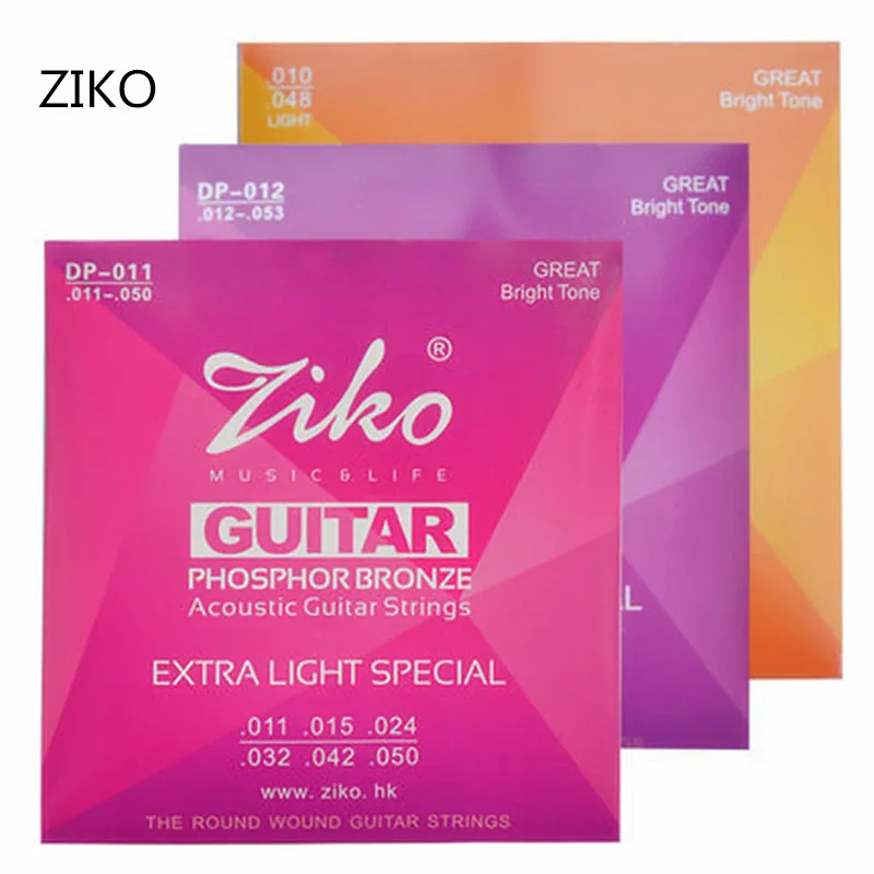 Ziko Acoustic Guitar Strings Set Phosphor Bronze Long Life Anti-Rust 010 011 012 Light Gauge Corrosion Resistant Guitar Parts
