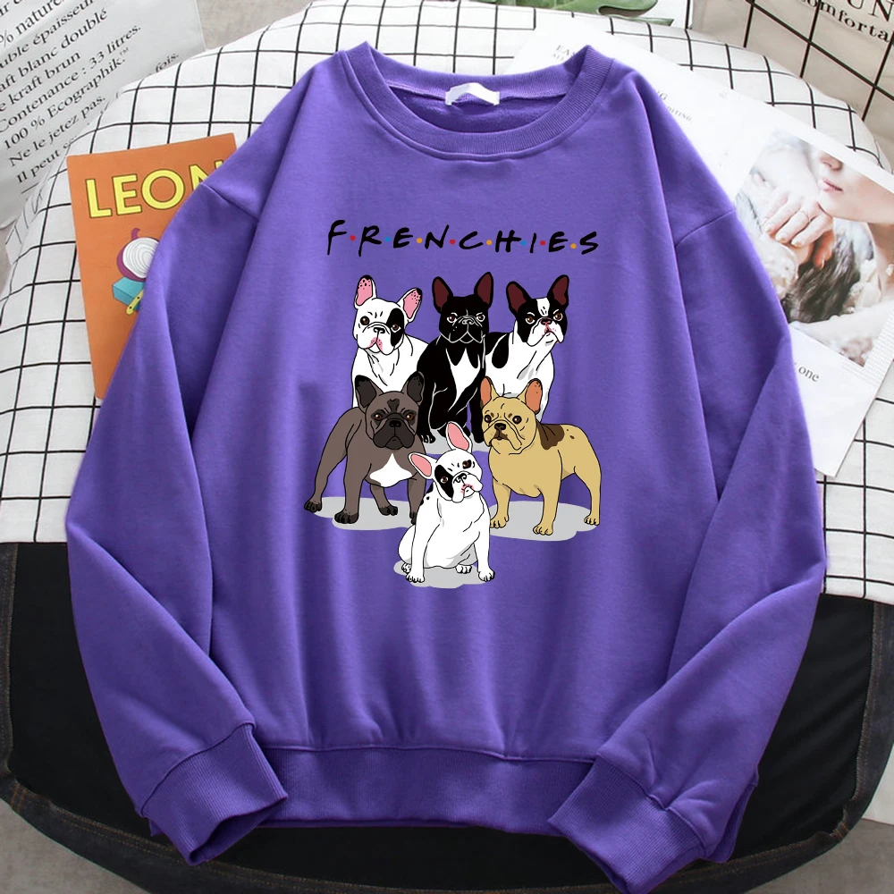 Fashion Street Women Pullover Frenchies Dachshund Pug Print Hoodie Comfortable Fleece Sweatshirt Loose Warm Female Sportswears