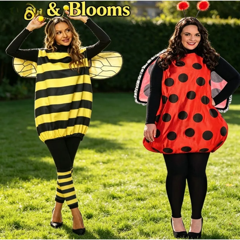 

Bee Ladybug Costume for Adult Kids Plush Jumpsuit One Size Yellow Black Red Soft & Breathable Perfect for Cosplay Party
