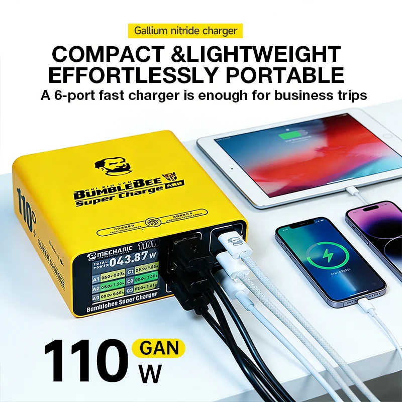 MECHANIC Bumblebee 110W GaN Charger 6 Port USB C PD Fast Charger Station for Phone Laptop Switch