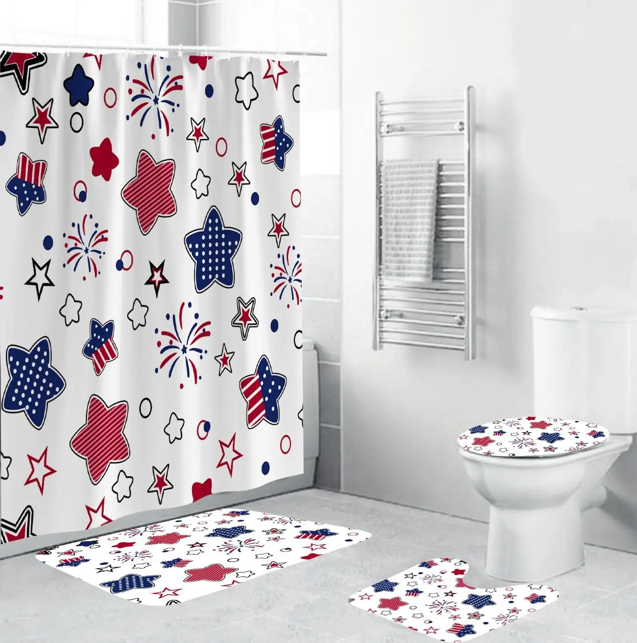 

Наборы занавесок для душа 4 июля с нескользящими ковриками, крышкой унитаза и нескользящим U-образным ковриком для ванной, American Star Independ