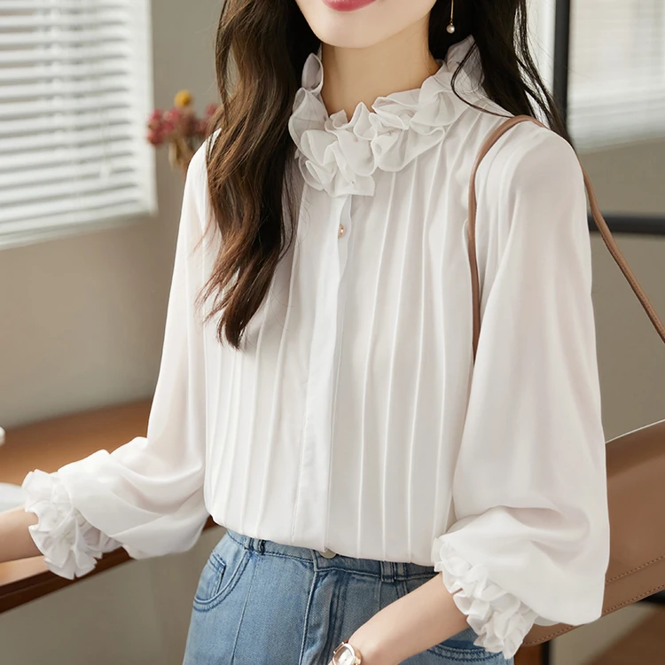 

ruffled collar chiffon shirts women white chiffon tops