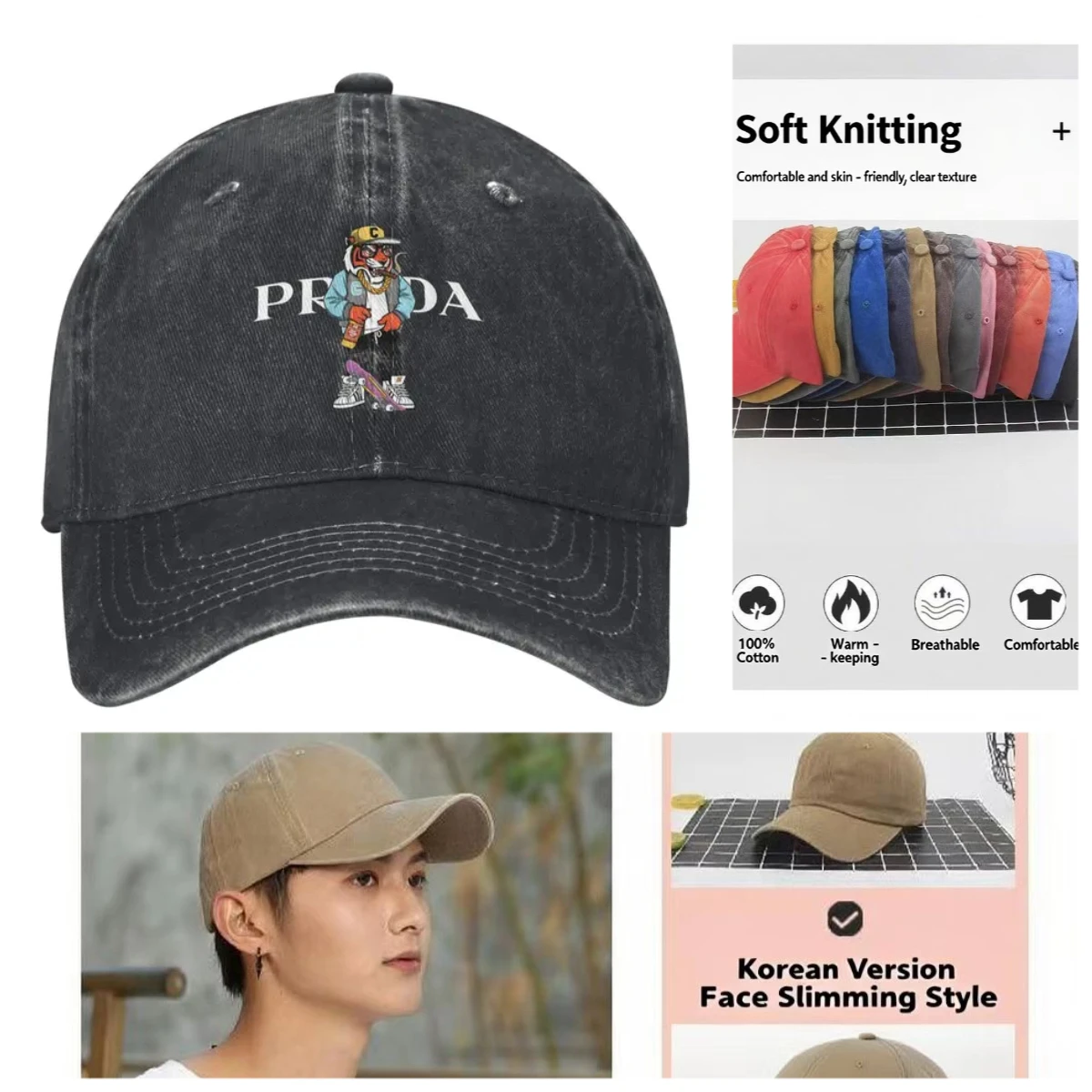 

Tiger Print Baseball Cap Fashion Logo Outdoor Gym Dropshipping Trucker Dad Hat Men Adult Fashion Design Snapback Cap