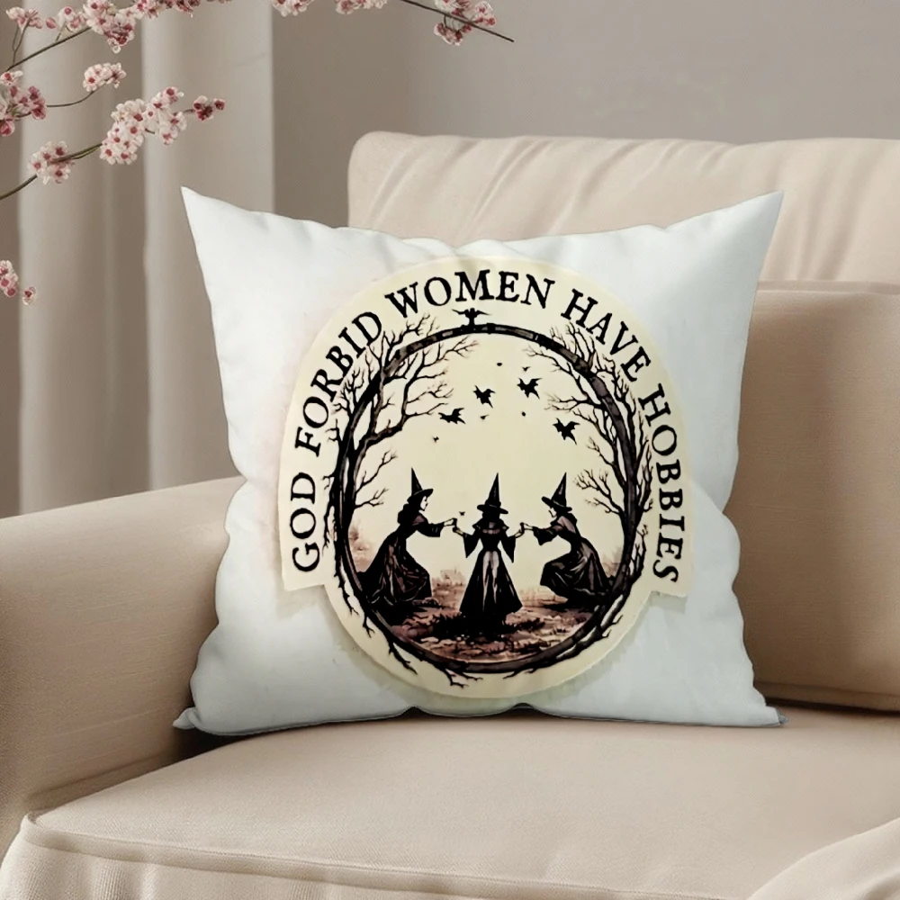 Square Throw Pillow Case White God Forbid Women Have Hobbies Witch Silhouette Print Decorative Cushion Cover For Living Room Sof