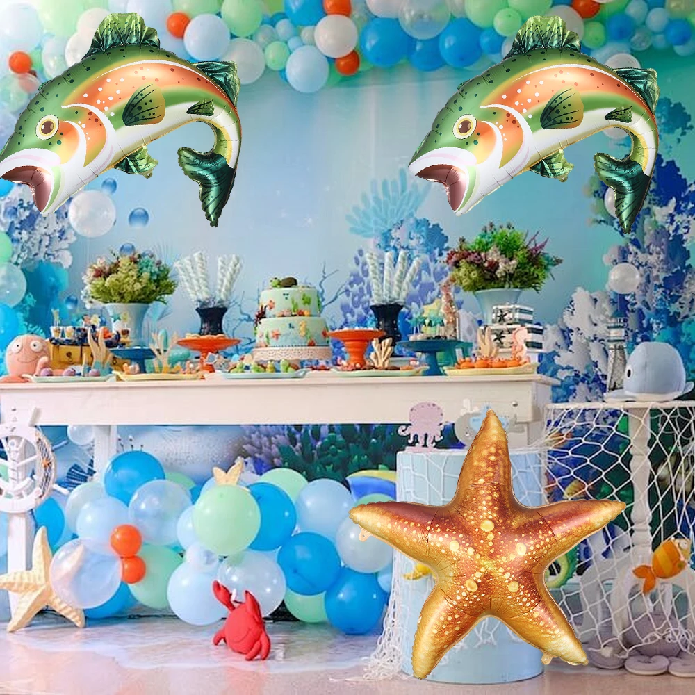 2 Stücke Große Seestern Regenbogen Forelle Folienballon Meerestier Ballon Dekor Angeln Geburtstag Pool Party Decor Babyparty Zubehör – Detail 4