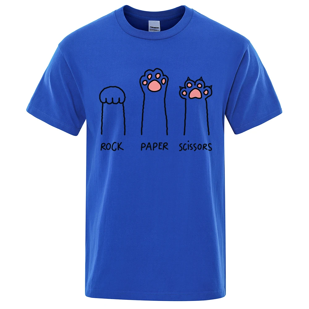 Rock Paper Scissors Funny Cat Print Clothes Men Fashion Oversize T-Shirt Casual Crewneck Tops Summer Cotton Loose T Shirt Couple