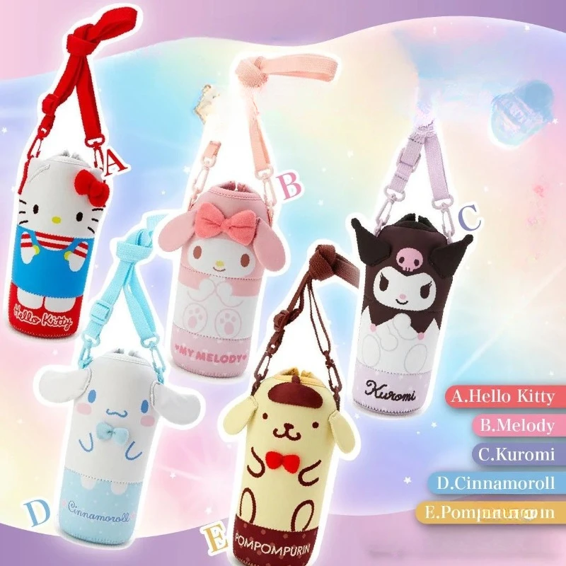 Hellos Kittys Water Cup Bag Anime Cinnamorolls Kuromis Kawaii Thing Outdoor Cylindrical Shoulder Bags Kids Girls Bag Gifts