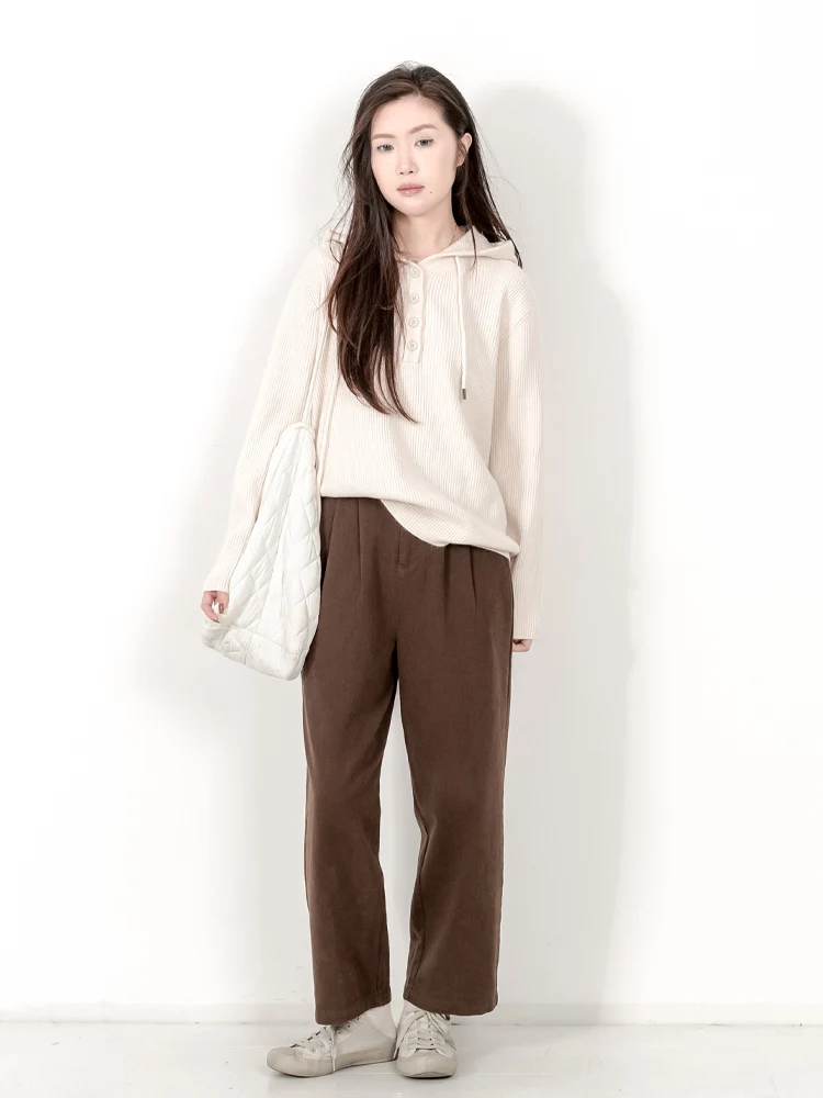 

Retro Knitted Sweater Color Loose Hooded Women's Simple Sle Long Sve Casual Top Commute Faion Straight Cut