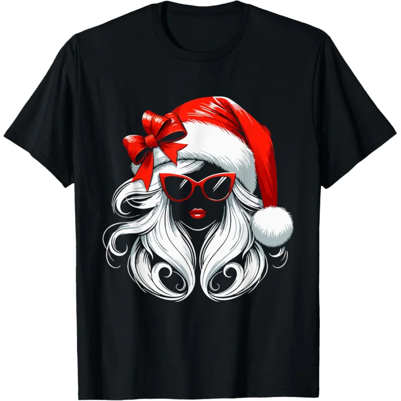 Christmas Merry Female Santa Hat Sunglasses Grandma Mom Women Girl T-Shirt