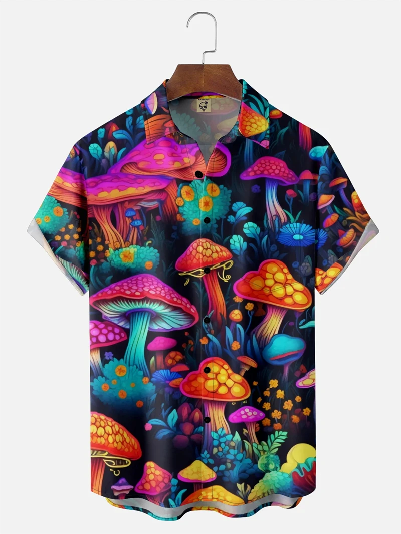 

Мужская гавайская рубашка в стиле Харадзюку с ярким принтом в виде грибов, повседневная, с коротким рукавом, винтажная, больших размеров, летняя
