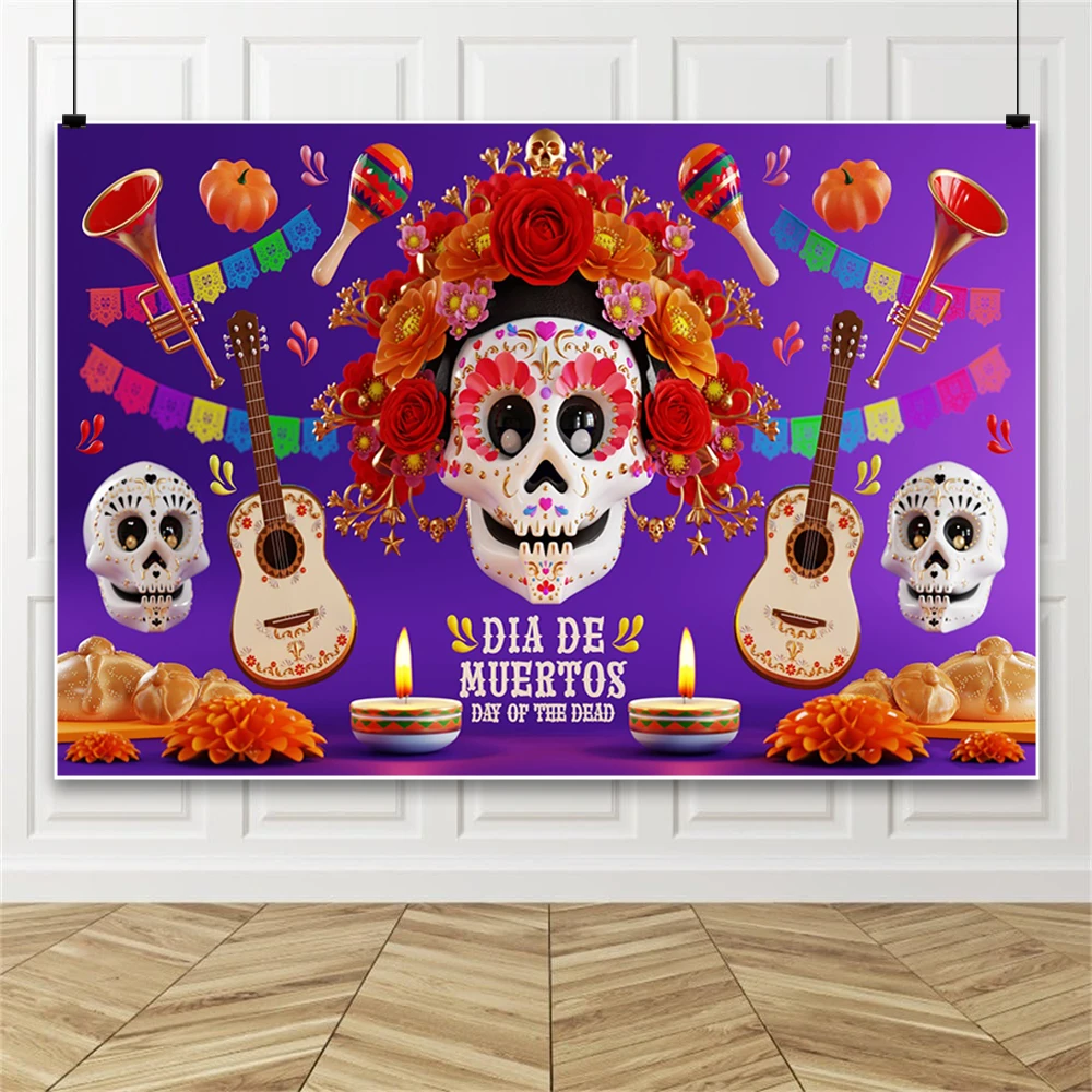 Mexican Carnival Party Backdrop Multicolor Fiesta Cinco DeMayo Skeleton Day of The Dead Wedding Birthday Decor Photo Background