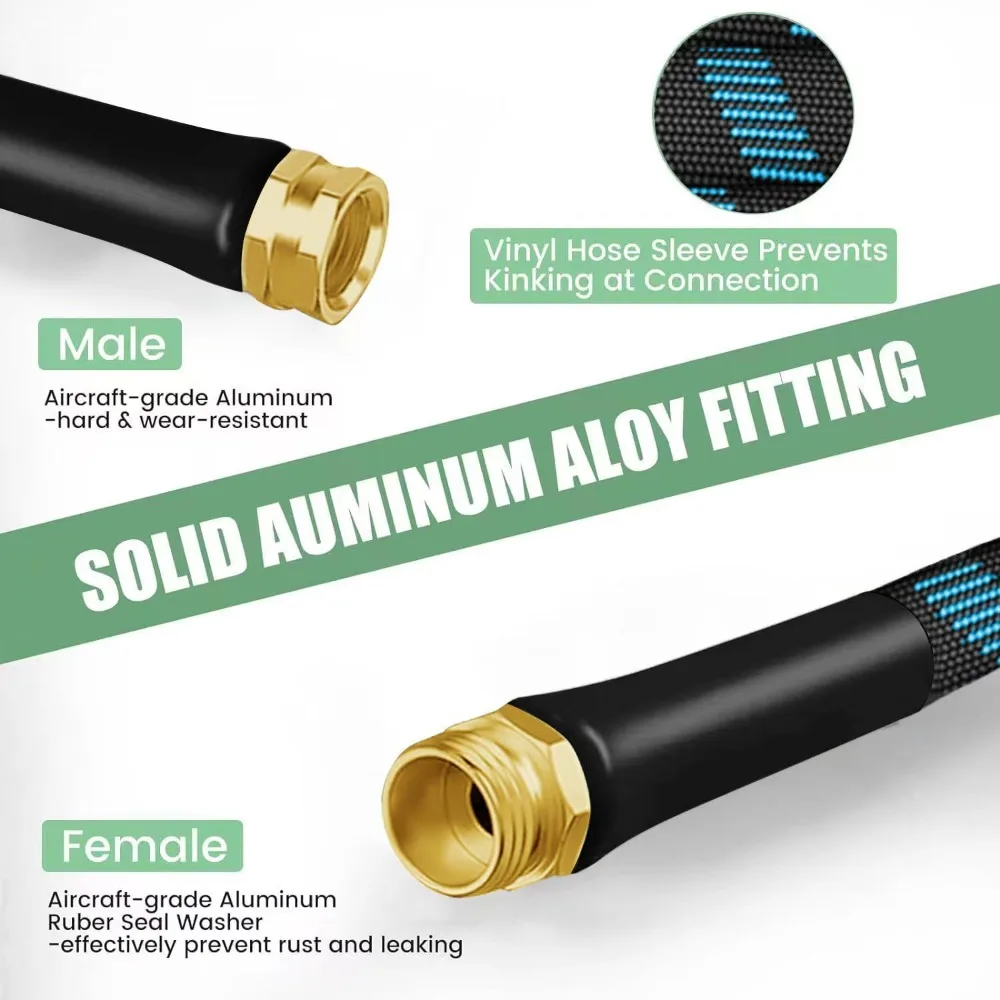 خرطوم حديقة مرن خفيف الوزن بطول 150 قدمًا غير قابل للغلق مع فوهة 10 أنماط وموصلات معدنية متينة 3/4