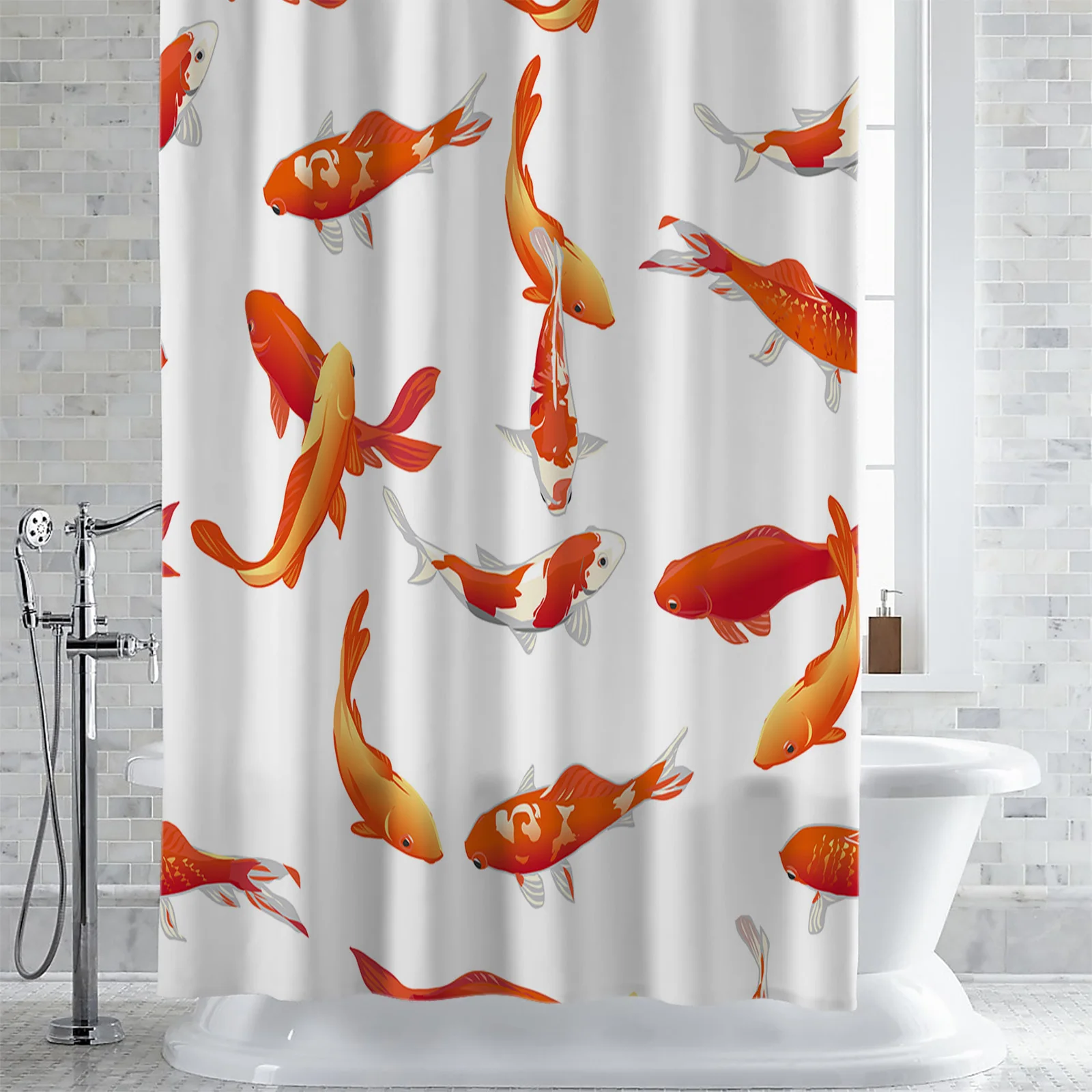 Fish Koi Waterproof Shower Curtain Bathroom Fabric Polyester Shower Curtains Bath Decor Curtain