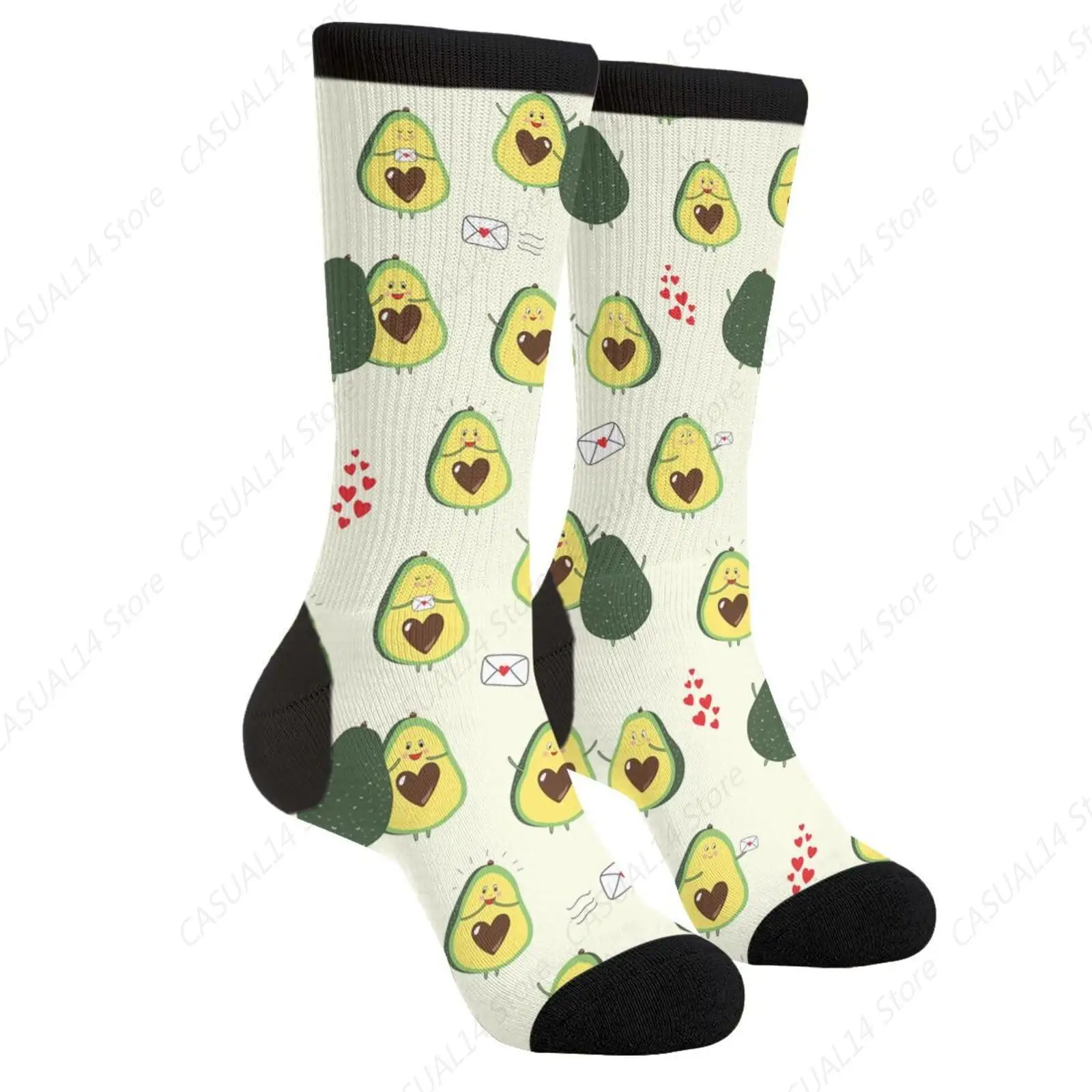 Lindo aguacate verde aguacates cara amor letras corazones San Valentín Día de San Valentín novedad diversión calcetines cómodos