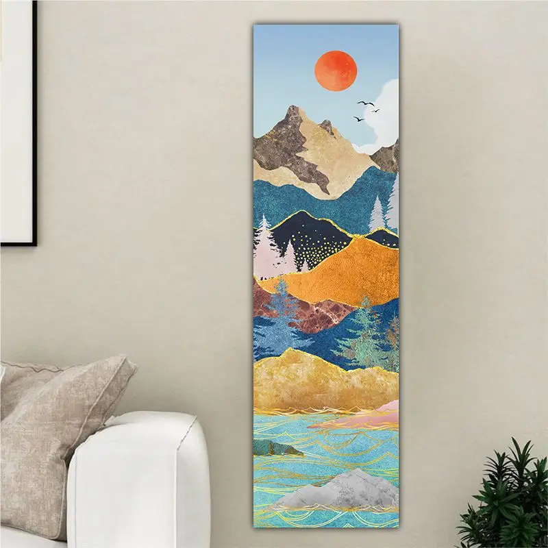 VIKAMA Gilded Full Moon Layered Mountain Strip Tapestry Wall Decoration Entrance Room Decoration Home Decoration