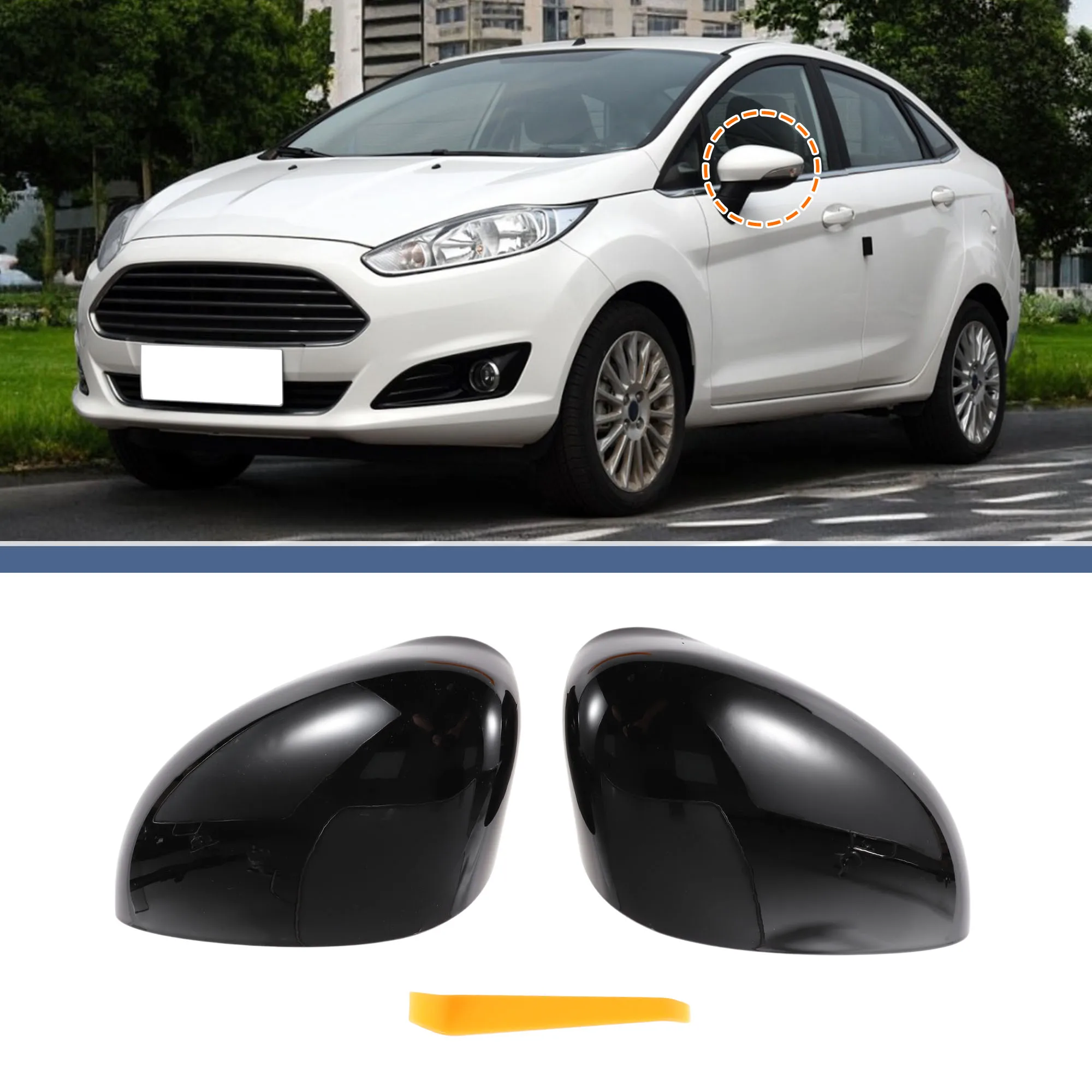 

UXCELL левая и правая крышка зеркала, сменная глянцевая черная крышка для Ford Fiesta MK7 08-17