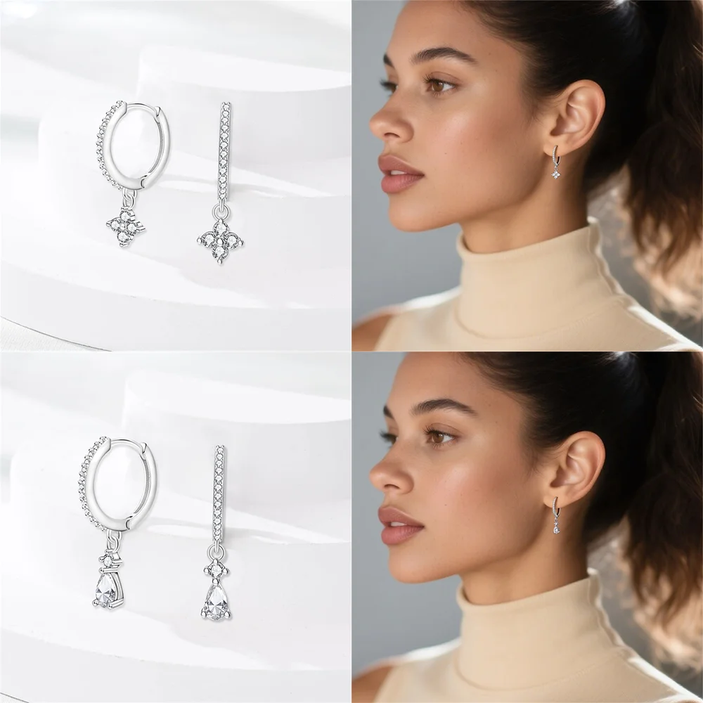 

Модные серьги с цирконием и каплями воды, серьги-кольца с крестом и четырьмя листами клевера, ювелирные изделия из серебра 925 пробы, женский подарок на день рождения, годовщину