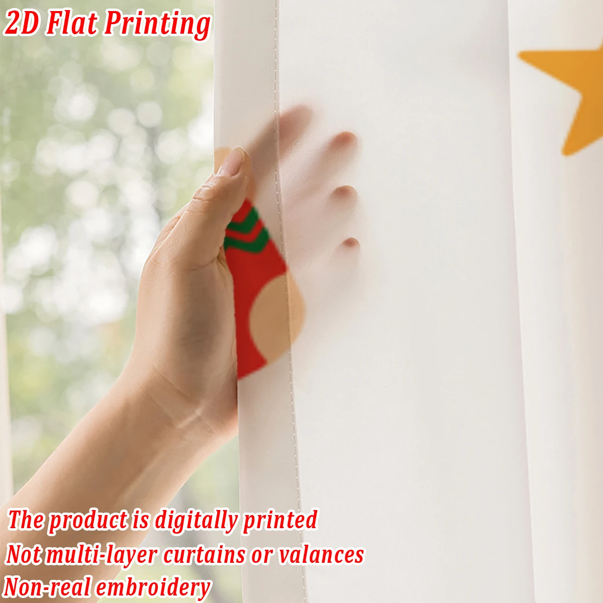 ستارة شفافة للمطبخ مطبوعة مسطحة لعيد الميلاد مع كرة عيد الميلاد كوز الصنوبر ندفة الثلج لحفلة ديكور المنزل في عيد الميلاد