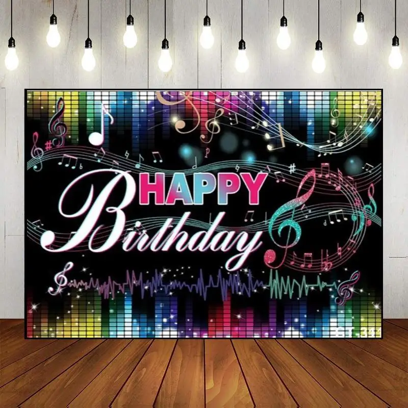 Melody Photography Custom Party Wall Photo Decoration Dynamic Tik Happy Birthday Musical Note Boy Girl Backdrop Pop Music Theme