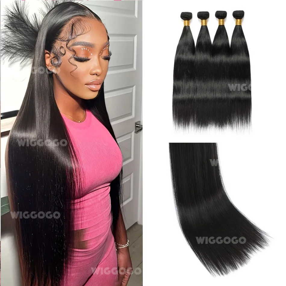 

Wiggogo бразильские прямые пучки волос 1/3/4 шт. 100% необработанные пучки человеческих волос наращивание человеческих волос для чернокожих женщин