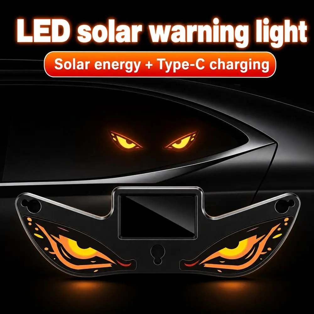 Gifts Wireless Solar LED Car Light Vibration Lights on Suction Cup Car Warning Light Dynamic Display Devil Eyes Car Light