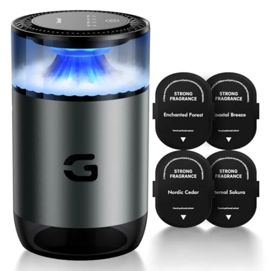 

Умный автомобильный ароматизатор-диффузор безводный, для эфирных масел, с 4 режимами, 4 сменными ароматическими картриджами, автоматическое включение/выключение, перезаряжаемый через USB-C