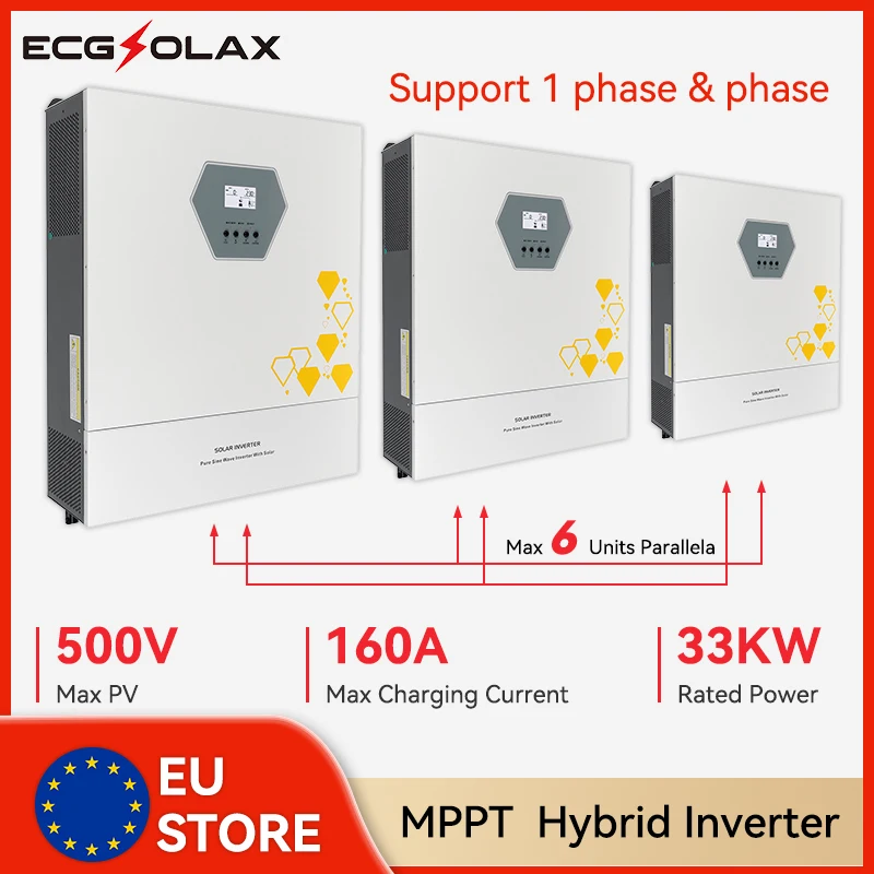 ECGSOLAX 33KW Solar Hybrid Inverter 48V 230Vac With Mppt 160A Charge Controller Solar Inverter Support Parallel BMS 3 Phase 380V