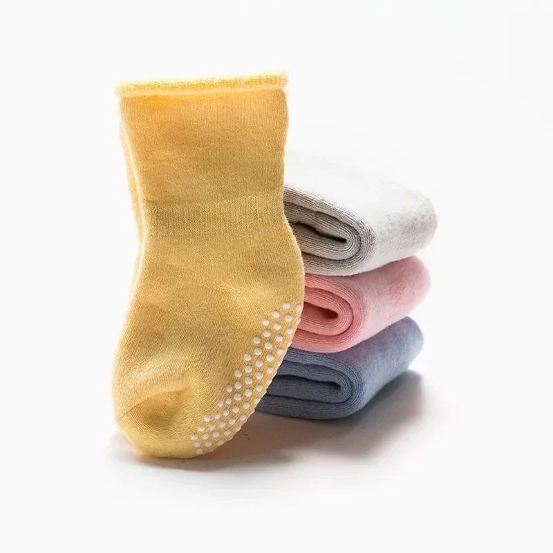 Cotton Baby Socks Autumn Winter Thicken Warm Newborn Boy Girl Floor Socks Baby Non-slip Solid Color Breathable Socks