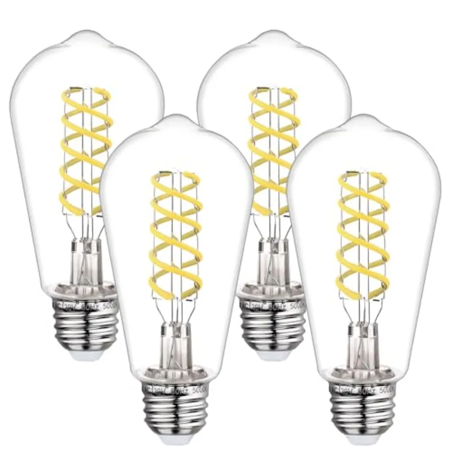 4Pack Dimmable LED Edison Bulbs, 5000K Daylight White, 6W Equivalent to 60W Vintage Light Bulbs, Antique Flexible Spiral LED Fi