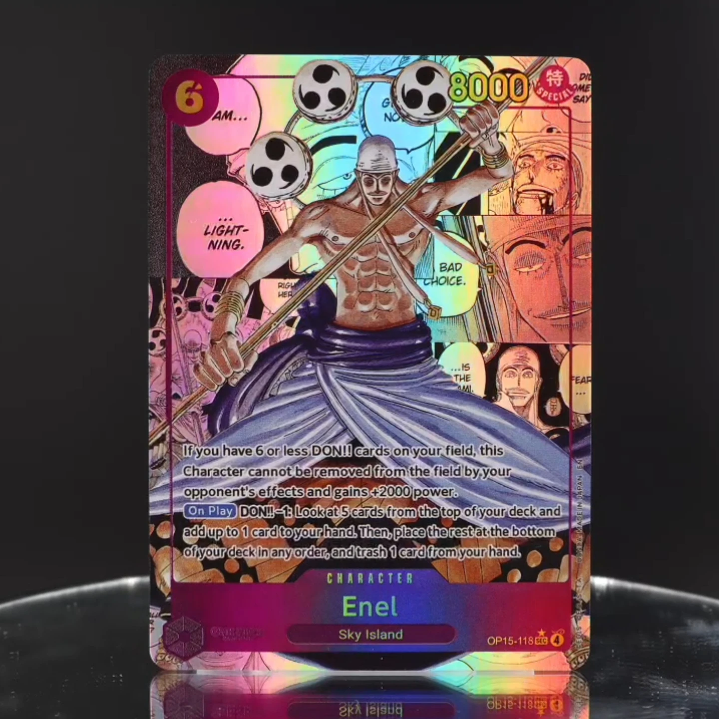 

Набор из 4 карт OP15-118 Enel Manga One Piece TCG OPCG, английская версия, KAMI's Island, 6 Cost, с текстурной фольгой и тиснением, коллекционные аниме-карты