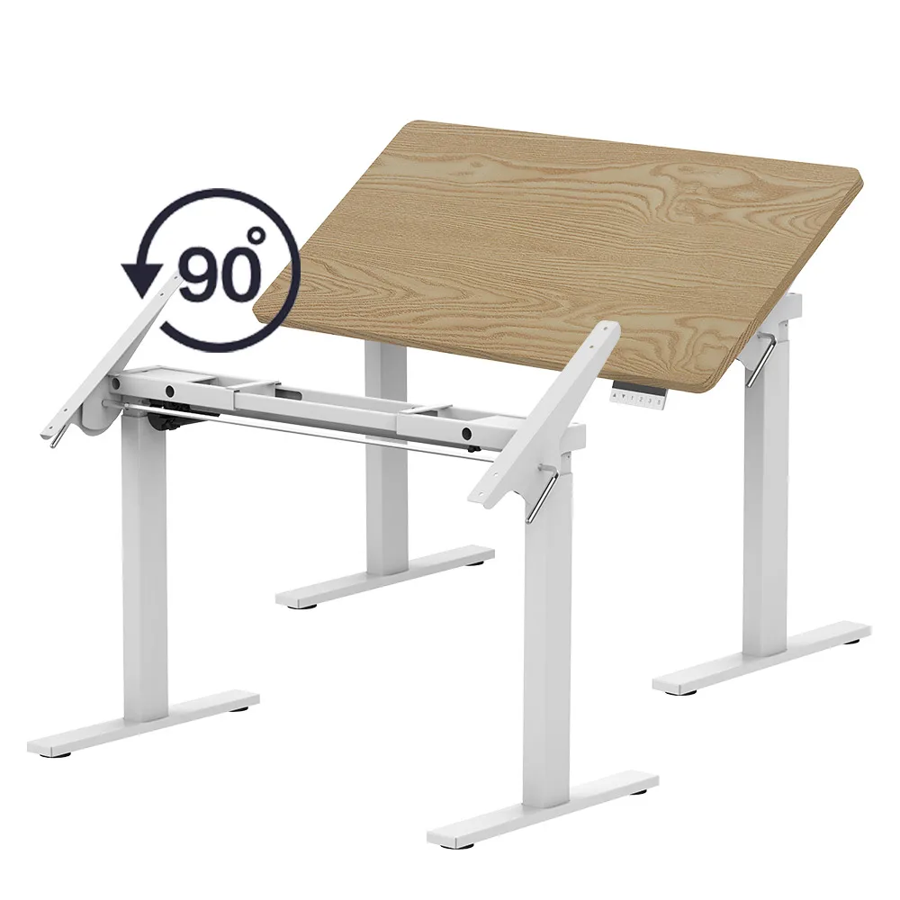 Electric Height Adjustable Smart Drafting Metal Standing Desk Flip Desktop Home Office School Single Motor Lifting Desk